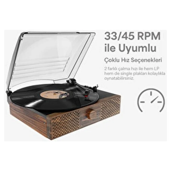 Doob Audio Dahili Hoparlörlü Bluetoothlu Ahşap Pikap DB-9191 Rustik - Görsel 5