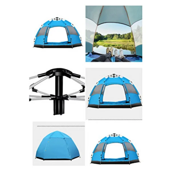 6 Kişilik Altıgen Tam Otomatik Pencereli Aile Kamp Çadırı 270X270X160 - Haki - Görsel 6