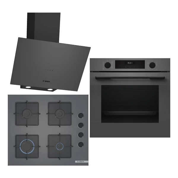 Bosch Gri 3 lü Ankastre Set 337 ( HUA717BN0T - POP6C9P30O - DWK64PJ70T ) - Buhar Destekli - - Görsel 8