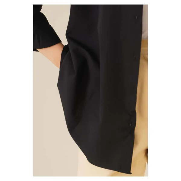 Bigdart Kadın Siyah Oversize Tesettür Gömlek - %70 Pamuk %30 Polyester, Düz Desen ve Rahat Kesim - 36 - Görsel 4