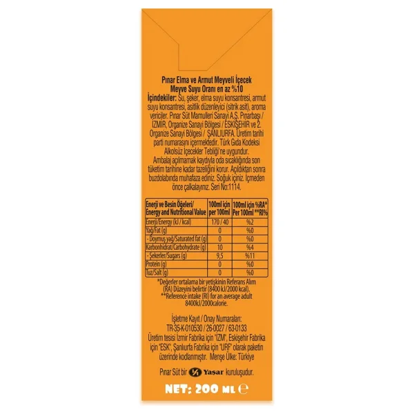 Pınar Çılgın İkili Elma & Armut Meyve Suyu 200 ml 27'li - Görsel 3