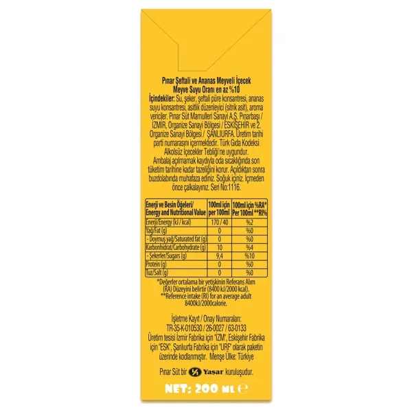 Pınar Çılgın İkili Şeftali & Ananas Meyve Suyu 200 ml 27'li - Görsel 3