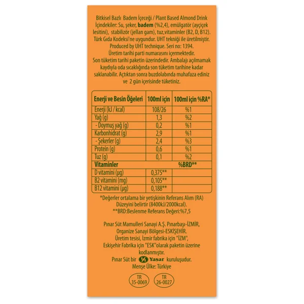 Pınar Nature Blend Badem Sütü 1 lt - Görsel 3
