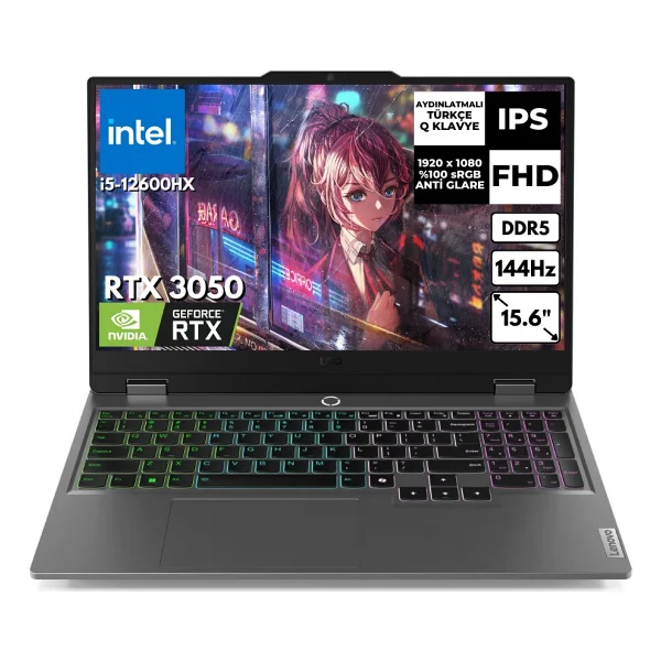 Lenovo Loq 15IAX9 I5-12600HX 12 GB 256 GB SSD 6gb RTX3050 15.6" 144Hz Fhd Freedos Gaming Laptop 83GS00P5TRAT1 - Görsel 8