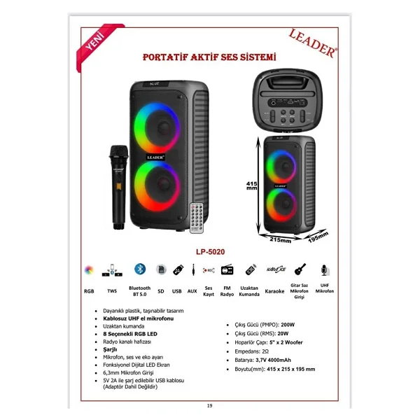 Leader LP-5020 Taşınabilir Ses Sistemi - Görsel 2
