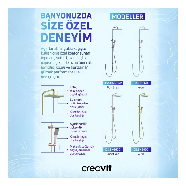 Creavit SH660GR Gri Kolon Duş Sistemi - Görsel 6