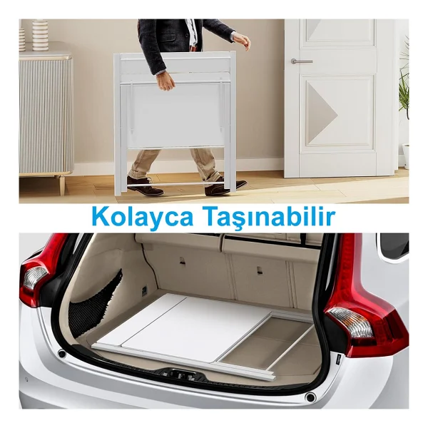 Ayz Bodo Metal Ayaklı Laptop Masası, Katlanır Çalışma Masası, Raflı Masa, Katlanır Laptop Sehpası Beyaz - YÜKSEKLİK 84 CM X GENİŞLİK 76 CMX DERİNLİK 50 CM - Görsel 8