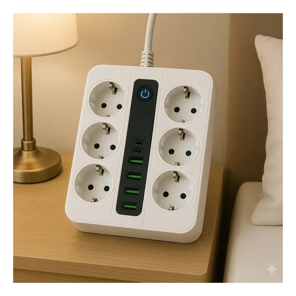 Smayling 6 Prizli Akıllı Uzatma Kablosu - 4 Usb-A + 2 Type-C Hızlı Şarj Çıkışlı Akım Korumalı , 2 Metre Kablo - Görsel 2