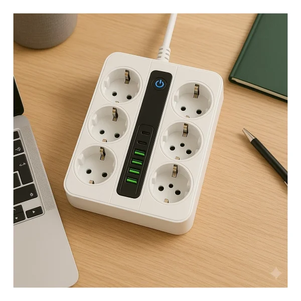 Smayling 6 Prizli Akıllı Uzatma Kablosu - 4 Usb-A + 2 Type-C Hızlı Şarj Çıkışlı Akım Korumalı , 2 Metre Kablo - Görsel 4