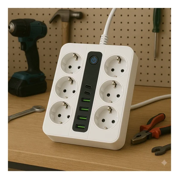 Smayling 6 Prizli Akıllı Uzatma Kablosu - 4 Usb-A + 2 Type-C Hızlı Şarj Çıkışlı Akım Korumalı , 2 Metre Kablo - Görsel 5
