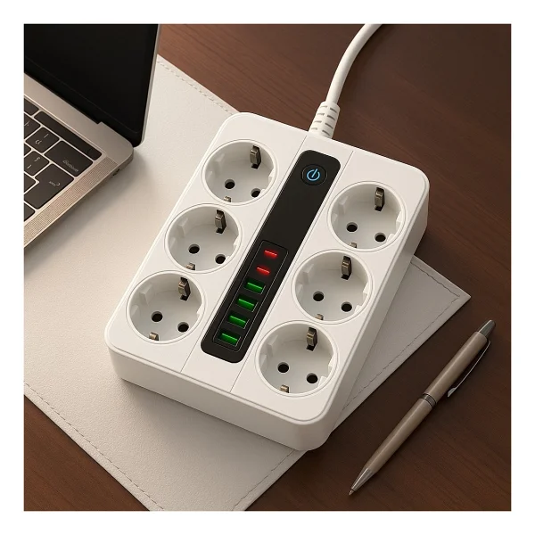 Smayling 6 Prizli Akıllı Uzatma Kablosu - 4 Usb-A + 2 Type-C Hızlı Şarj Çıkışlı Akım Korumalı , 2 Metre Kablo - Görsel 6