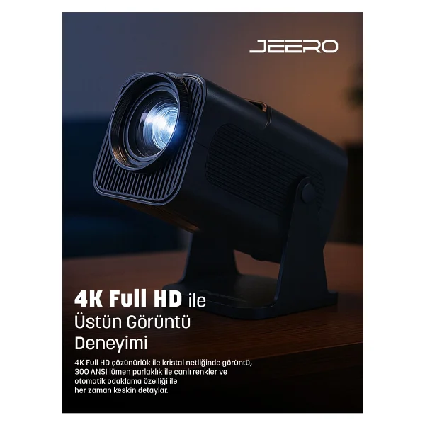 Jeero HY320 Taşınabilir 4K Projeksiyon Cihazı (Türkçe Menü) - 0 - Siyah - Görsel 2