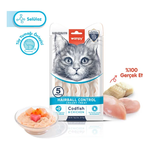Wanpy Hairball Control Morina Balıklı ve Tavuklu 5x14 gr Krema Kedi Ödül Maması - Görsel 10