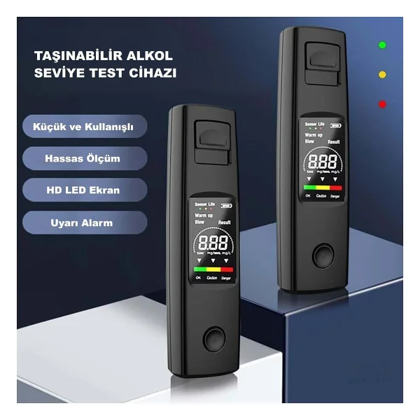 Hymark Taşınabilir Alkol Ölçüm Test Cihazı Trafik Alkol Tester Yüksek Hassasiyet Hızlı Tepki Şarjlı Dahili Pil - Siyah - Gri - Görsel 2