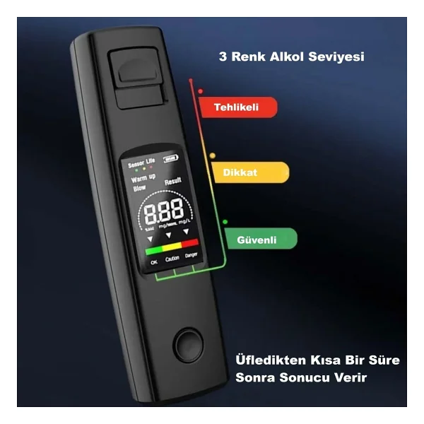 Hymark Taşınabilir Alkol Ölçüm Test Cihazı Trafik Alkol Tester Yüksek Hassasiyet Hızlı Tepki Şarjlı Dahili Pil - Siyah - Gri - Görsel 3