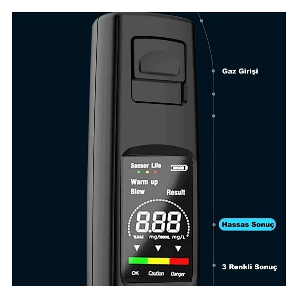 Hymark Taşınabilir Alkol Ölçüm Test Cihazı Trafik Alkol Tester Yüksek Hassasiyet Hızlı Tepki Şarjlı Dahili Pil - Siyah - Gri - Görsel 4