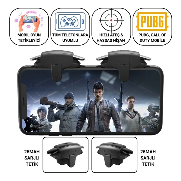 Polham Tüm Telefonlara Uygun Pubg Ve Call Of Duty Uyumlu Şarjlı Oyun Tetiği Hızlı Ateş Ve Hassas Nişan - Görsel 6
