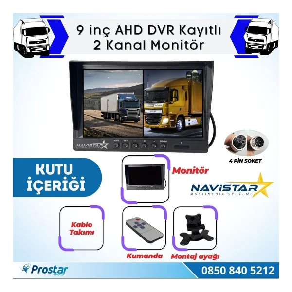 Kayıtlı 9 İnç İkiye Bölen 2 Kanal Split Ahd 1080P/720P Destekli 4 Pin 256 Gb Sd Destekli Monitör - Görsel 4