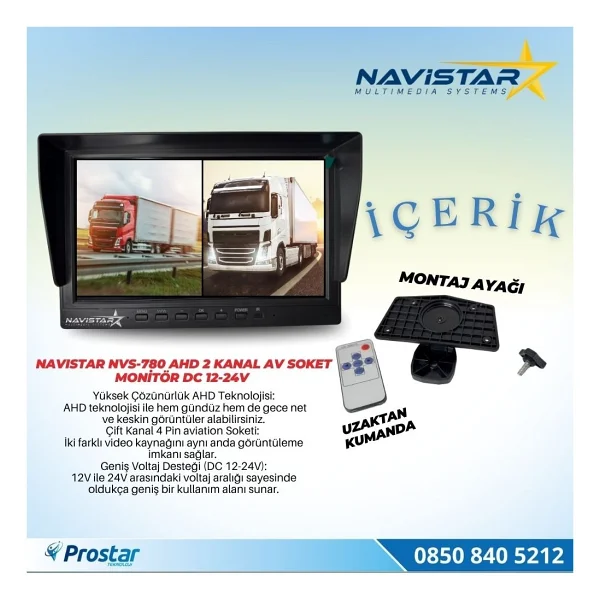 Kayıtlı 7 İnç İkiye Bölen 2 Kanal Split Ahd 1080P/720P Destekli 4 Pin 256 Gb Sd Destekli Monitör - Görsel 4