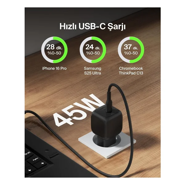 Belkin WCA013 45 W Type-C Hızlı Şarj Adaptörü - Görsel 5