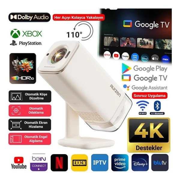 Aurzen Boom Air 300 Lümen Full HD Wi-Fi Projeksiyon Cihazı - Görsel 6