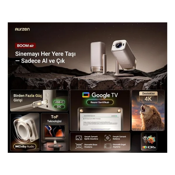 Aurzen Boom Air 300 Lümen Full HD Wi-Fi Projeksiyon Cihazı - Görsel 2