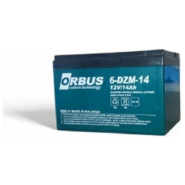 Orbus 12v 14amper 12v 14ah 4'lü Paket Deep Cycle - Derin Döngülü Elekrikli Bisiklet Akü E-bike Aküsü Ebatlar: 150x97x95 - Görsel 2