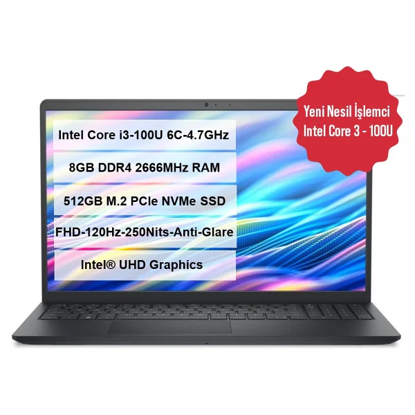 Dell Pro 15 Essential PV15250 Core 3 100U 16 GB 512 GB SSD Intel Graphics 15.6" Free Dos Full HD Notebook - Görsel 6