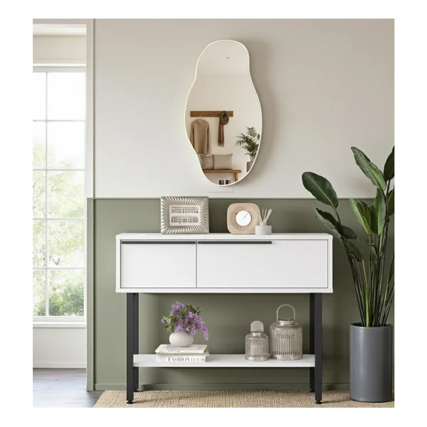 Robin Home Antre Hol Salon Aynalı Dresuar Kapaklı Metal Ayaklı No1 Beyaz - Görsel 2