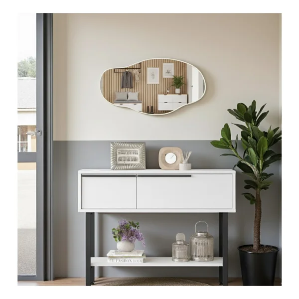 Robin Home Antre Hol Salon Aynalı Dresuar Kapaklı Metal Ayaklı No1 Beyaz - Görsel 3