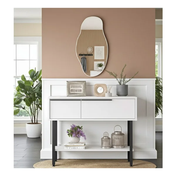 Robin Home Antre Hol Salon Aynalı Dresuar Kapaklı Metal Ayaklı No1 Beyaz - Görsel 4