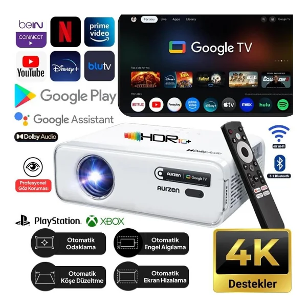 Aurzen Eazze D1G 200 Lümen Full HD Wi-Fi Android Projeksiyon Cihazı - Görsel 6