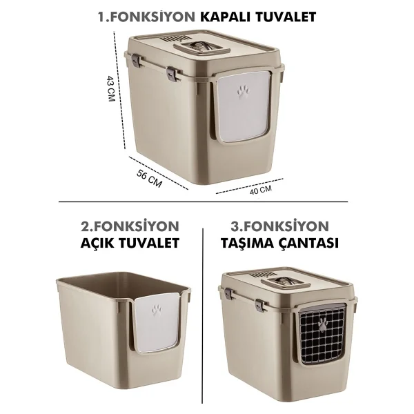Pribor Hz-500 XXL Bej 3 Fonksiyonlu Kedi Tuvaleti - Görsel 9