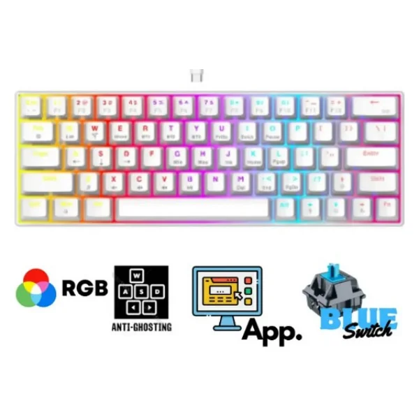 Sarftech T60 Blue Switch Beyaz Kablolu Mekanik Oyuncu Klavyesi - Görsel 6