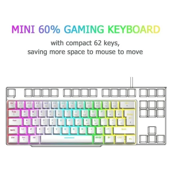 Sarftech T60 Blue Switch Beyaz Kablolu Mekanik Oyuncu Klavyesi - Görsel 3