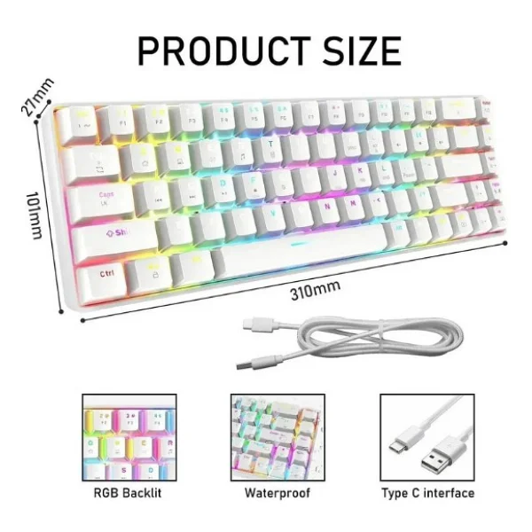 Sarftech T60 Blue Switch Beyaz Kablolu Mekanik Oyuncu Klavyesi - Görsel 4