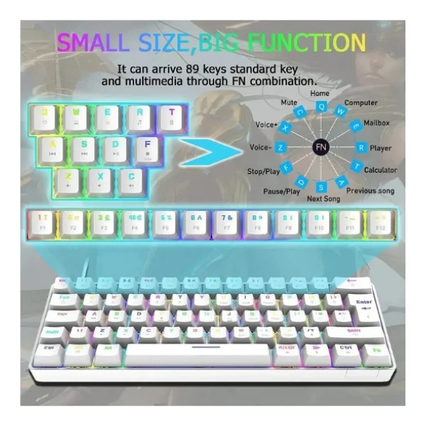 Sarftech T60 Blue Switch Beyaz Kablolu Mekanik Oyuncu Klavyesi - Görsel 5