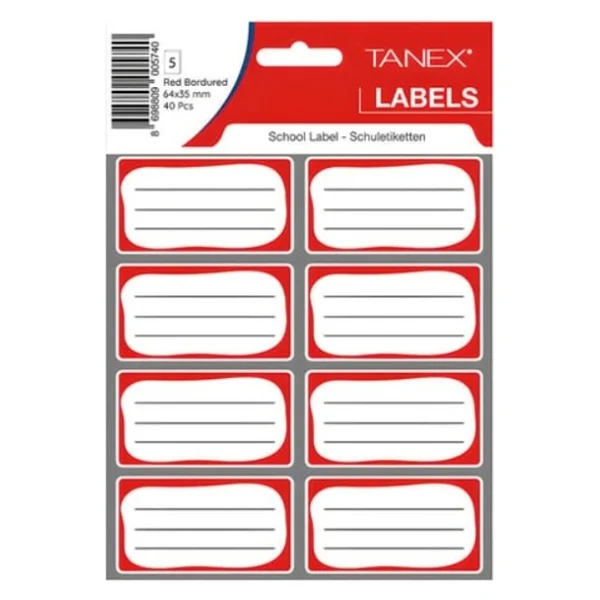 Tanex Kids Okul Etiketi Bordürlü Kırmızı 5Li - 3 Paket - Görsel 2