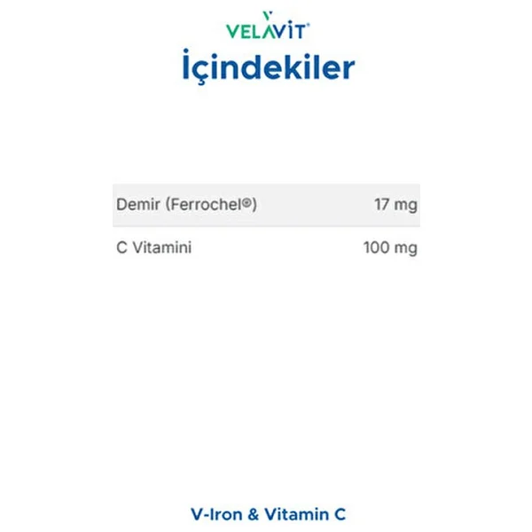 Velavit V-Iron Vitamin C 30 Tablet - Görsel 6