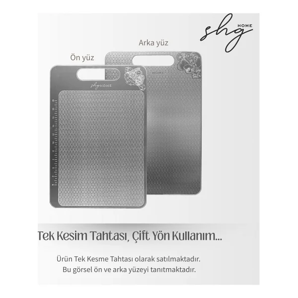 Shghome Paslanmaz Çelik Kesme Tahtası Özel Yüzey Işlemeli 1,5 mm Kalınlık, 23 x 34 cm Yıkanabilir, Gıda Temasına Uygun, Hijyenik - 1 Adet - Görsel 3