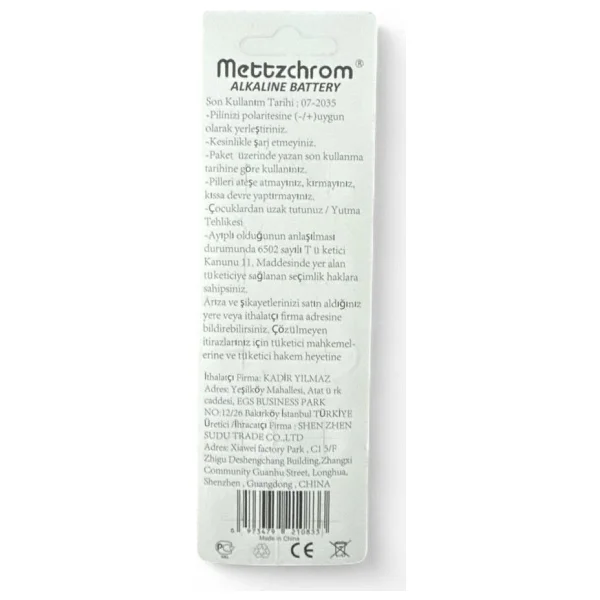 Mettzchrom AG3 LR41 1.5V 10'lu Alkalin Düğme Pil - Görsel 3