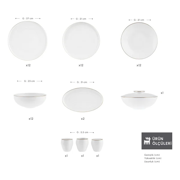 Karaca Fine Bone Meridian 55 Parça 12 Kişilik Yemek Takımı - Görsel 3