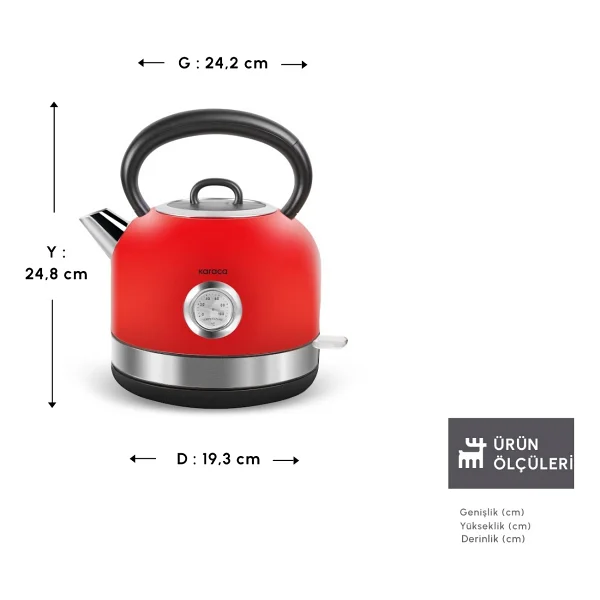 Karaca Retro 2202 Kırmızı 2200 W 1.7 lt Kettle - Görsel 2