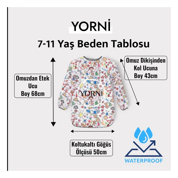 Yorni Family 7-12 Yaş Sıvı Geçirmeyen, Çocuk Aktivite Boyama, Faaliyet, Etkinlik Önlüğü - Beyaz - Görsel 7