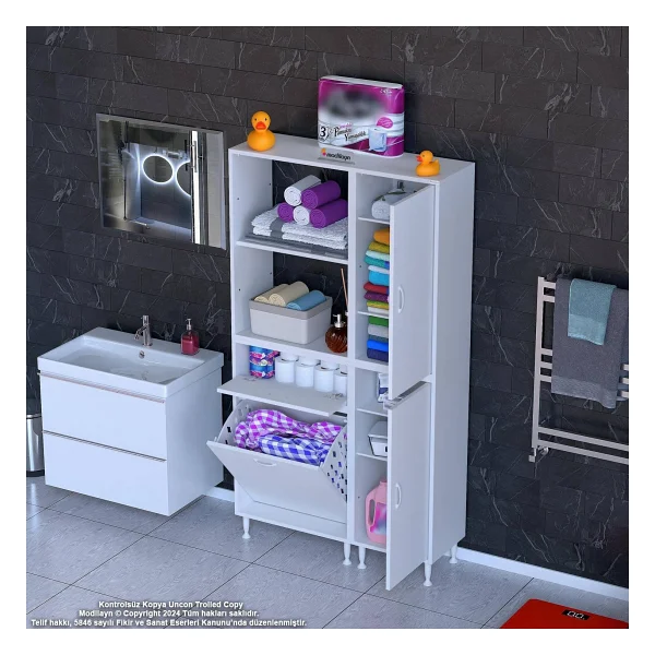 Modilayn 90X183.5X31.5CM Sepetli Çok Amaçlı Dolap Kirli Çamaşır Dolabı Banyo Dolabı - Görsel 4