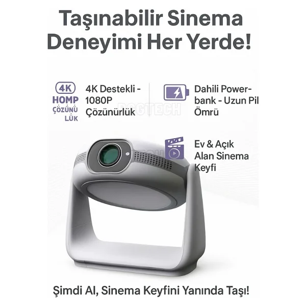 P1 Taşınabilir Powerbankli 4K Destekli 1080P Android Sistemli Sinema Projeksiyon Cihazı - Gri - Görsel 8