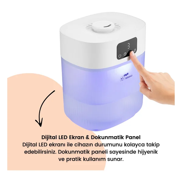 Bebebao Pufi 5lt Ultrasonik 7 Renkli Buhar Makinesi Hava Oda Ortam Nemlendirici Dokunmatik Panel Aromatik yağ hazneli - Beyaz - Görsel 2