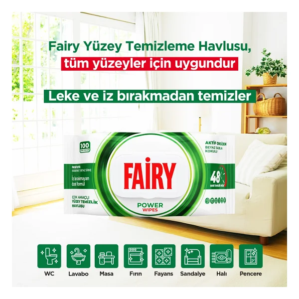 Fairy Beyaz Sabun Kokulu Yüzey Temizlik Havlusu 100 Yaprak - Görsel 5