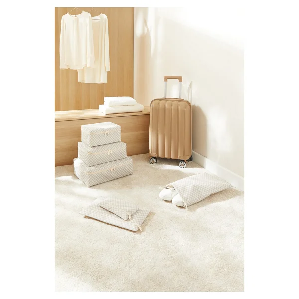 Ocean Home Textile 6'lı Yıkanabilir Gri Dama Desen Pamuklu Bavul Içi Düzenleyici Set - Görsel 2