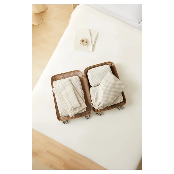Ocean Home Textile 6'lı Yıkanabilir Gri Dama Desen Pamuklu Bavul Içi Düzenleyici Set - Görsel 3